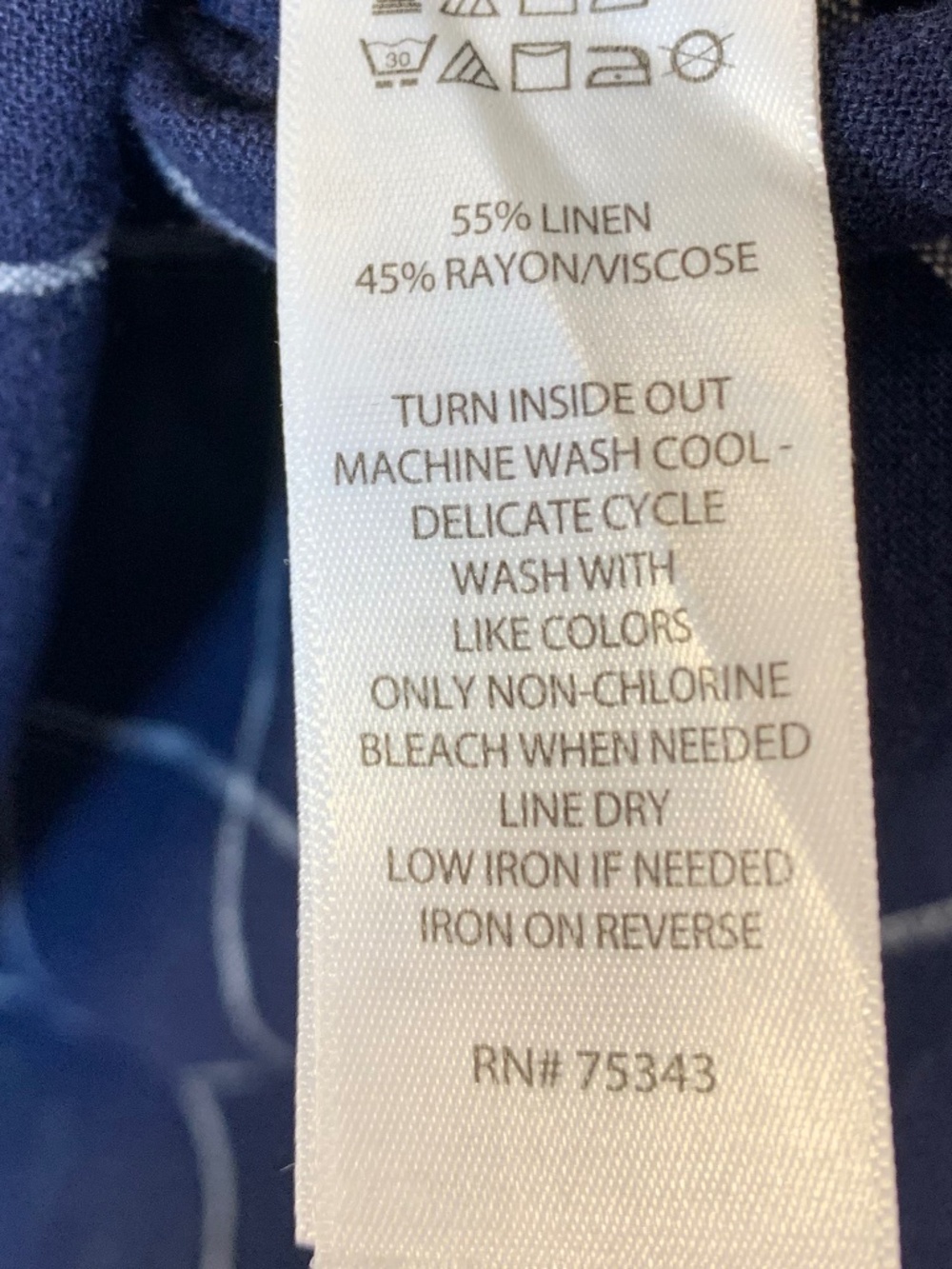 Tahari Navy Windowpane Linen Blend Blouse 1X Relaxed‎ Coastal Chic Top - Picture 6 of 8